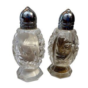Lead Crystal Salt & Pepper Shakers West Germany Silver Tone Tops Vintage 3.25"